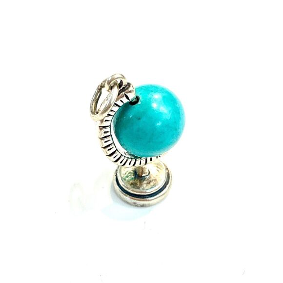 .925 Globe Moveable Sterling Silver Jewelry Charm #world #Howlite Turquoise - Picture 5 of 5